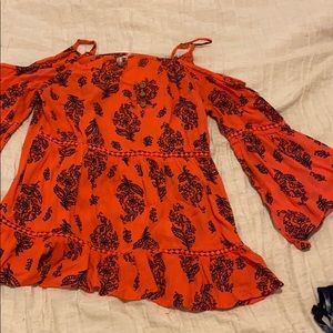 Off the shoulder red camel top